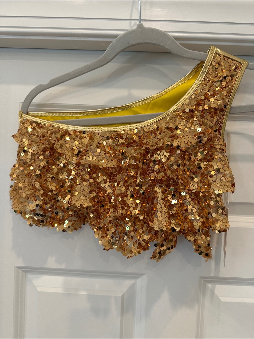 Gold Sequin One-Shoulder Crop Top